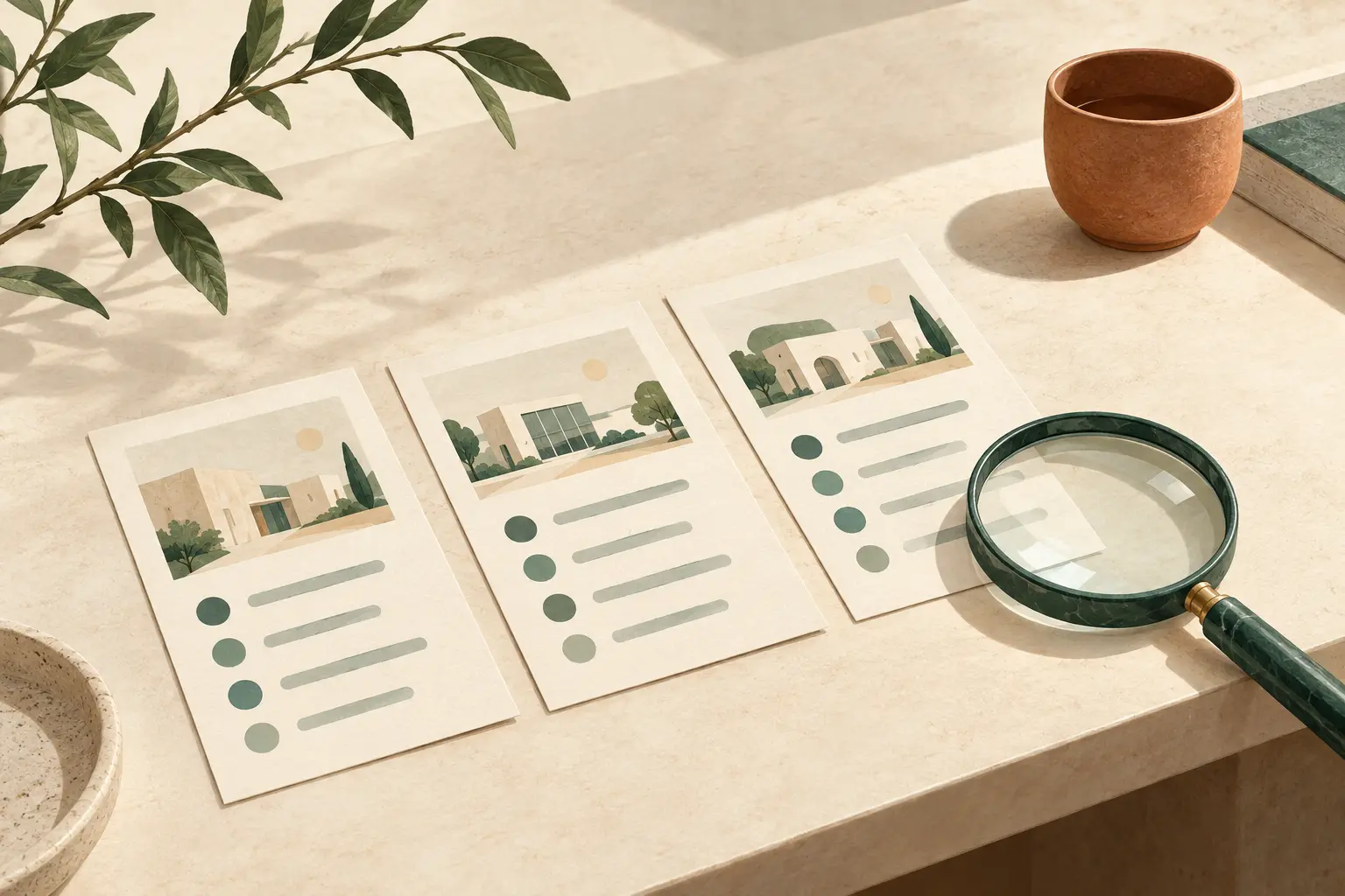 Illustration zum Vergleich von drei Informationskarten